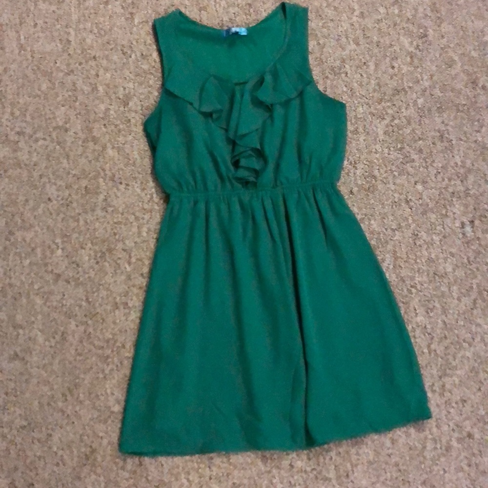Green sundress with ruffle front